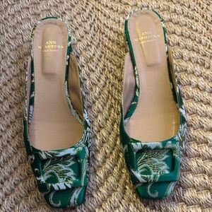 ANN MASHBURN Green Floral Mules